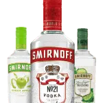 Classic Smirnoff Vodka bottles on white background