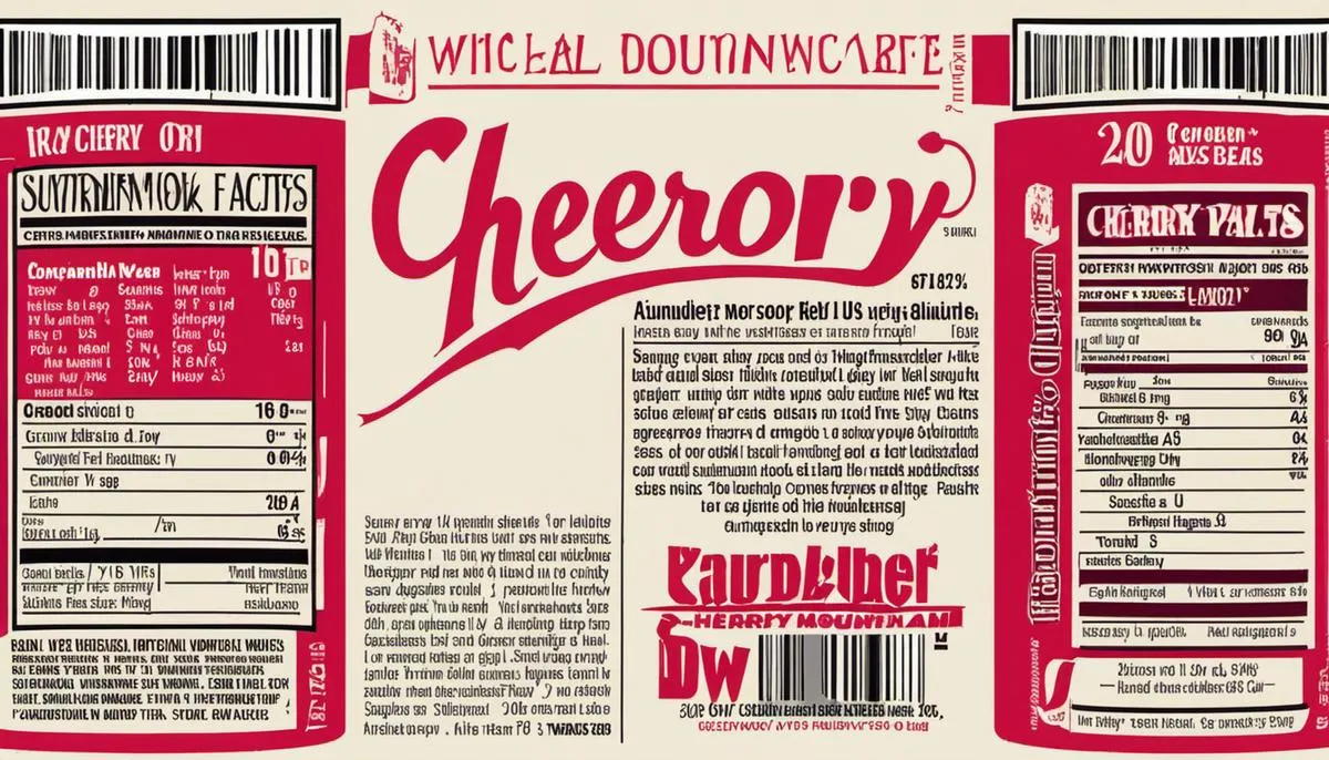 Image of a can of Cherry Mountain Dew with its nutritional facts on the label