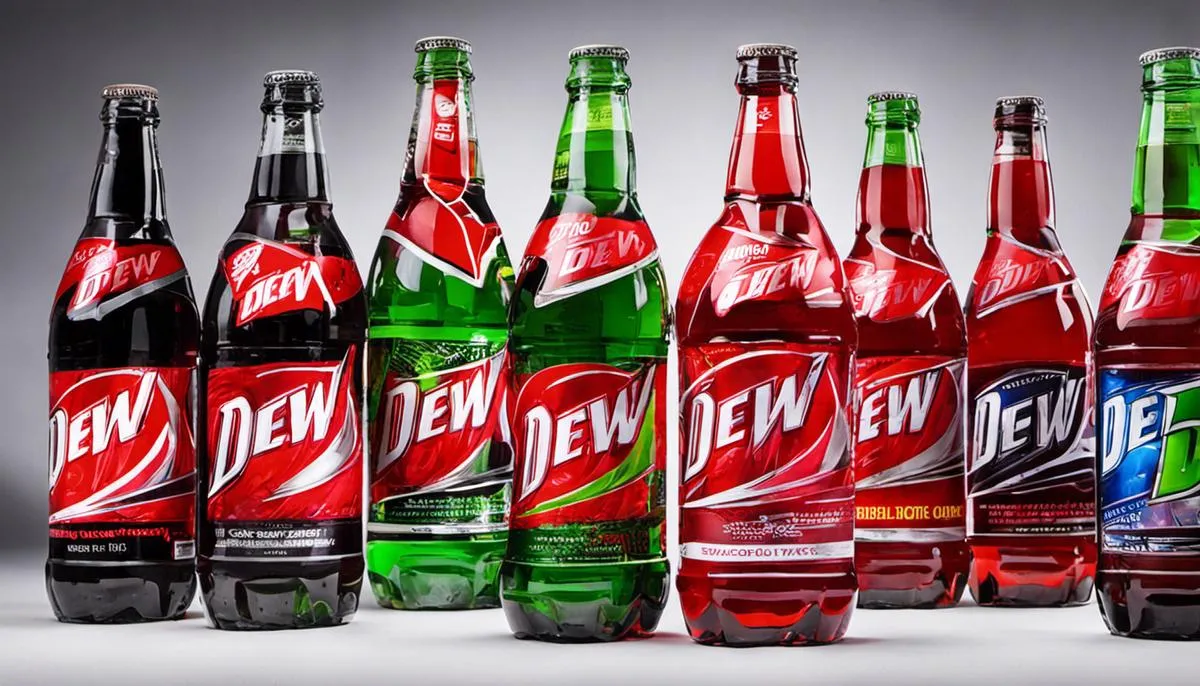 A bottle of Cherry Mountain Dew, showcasing its vibrant red color and refreshing appeal.