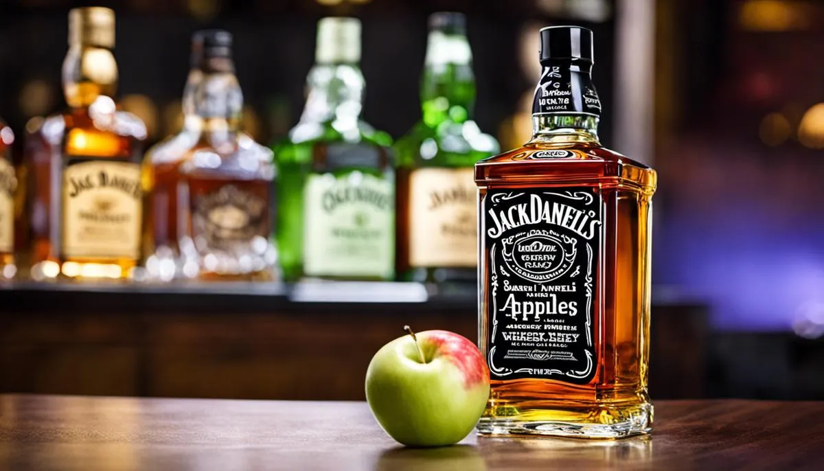 Bottle of Jack Daniel's Apple Whiskey, showcasing the apple-flavored variant of the classic whiskey brand.