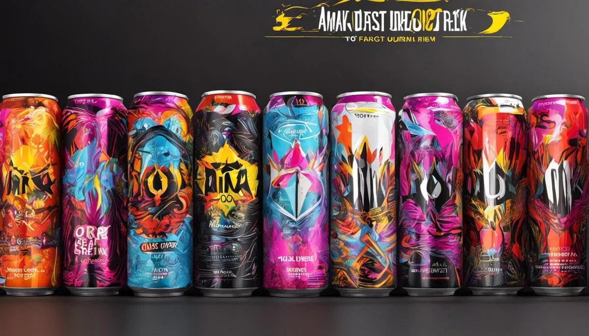 A can of Lost Energy Drink with vibrant graphics and edgy design.