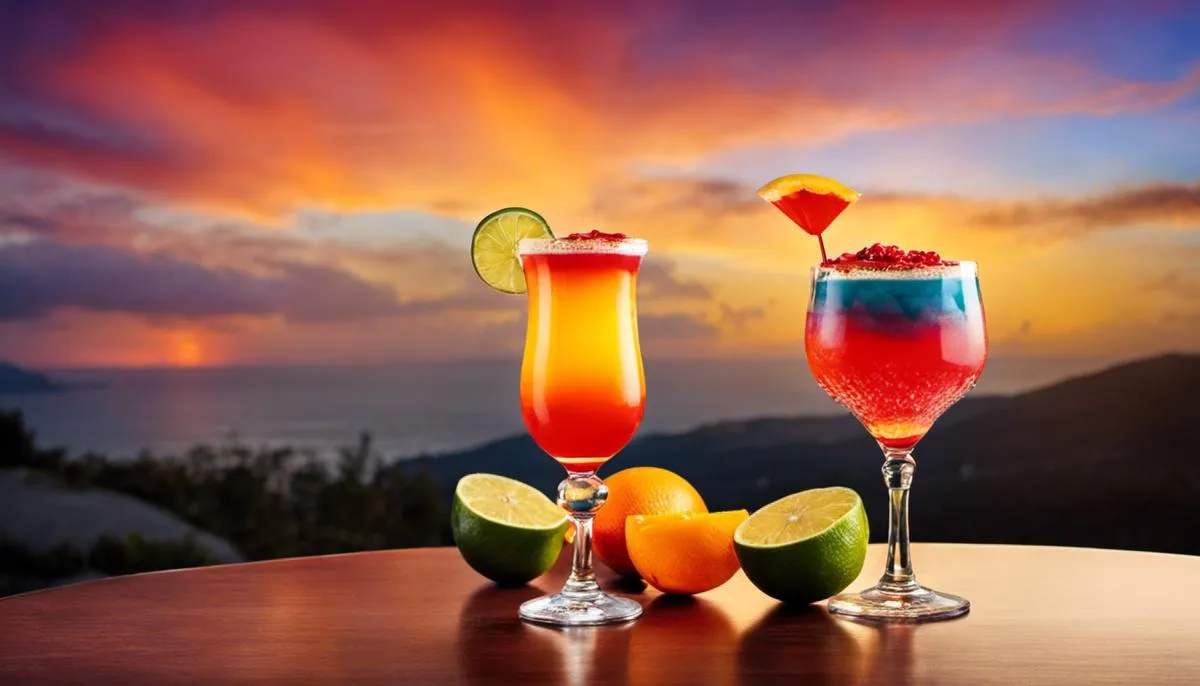 A vibrant and colorful Tequila Sunrise cocktail with distinct layers of orange and red.