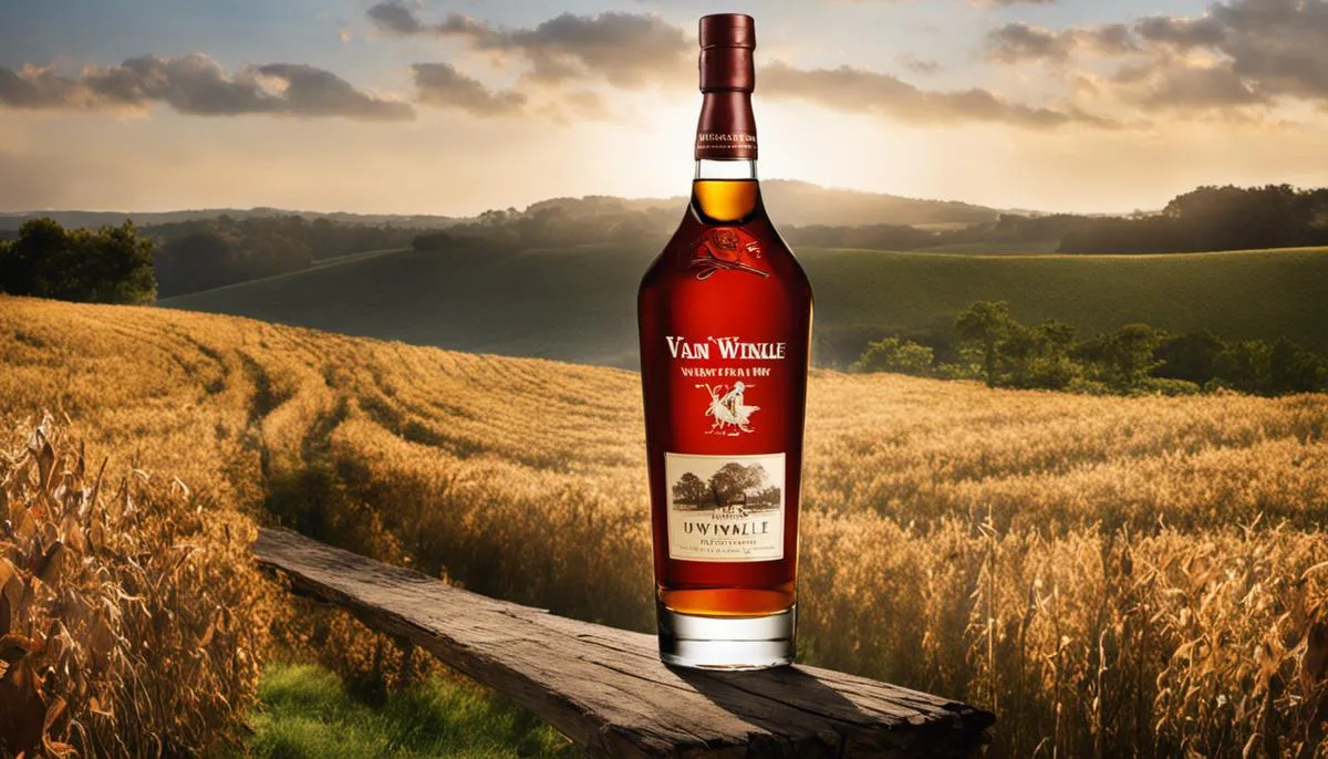 A bottle of Van Winkle 10 Year Bourbon, showcasing its exquisite label design and rich amber color, representing the elegance and tradition of the Van Winkle family's bourbon craftsmanship.