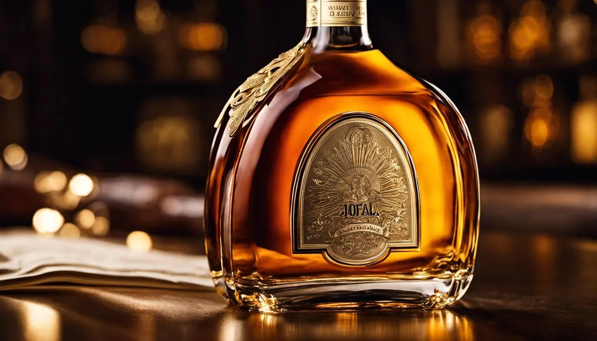 A bottle of añejo tequila with a golden hue and a smooth, luxurious finish.