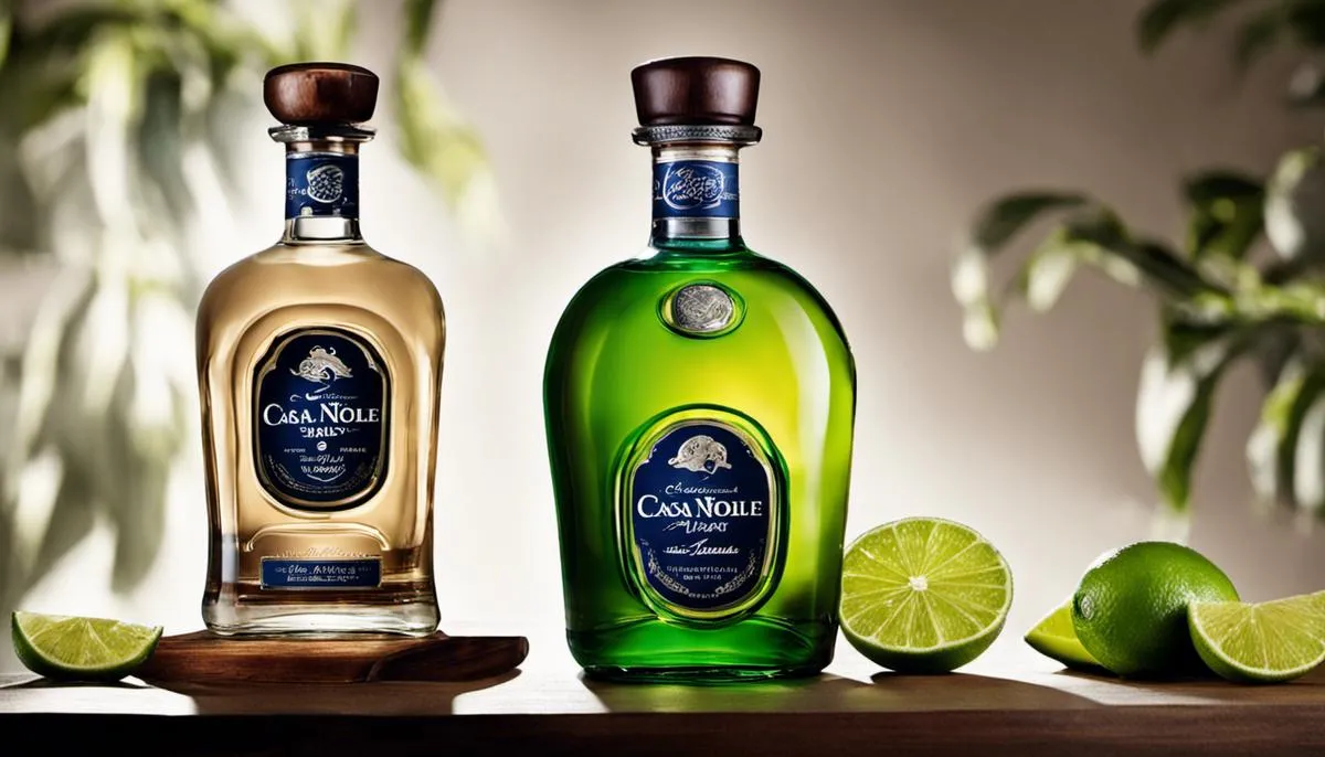 A bottle of Casa Noble Tequila with a glass and lime, symbolizing its premium quality and fresh taste.