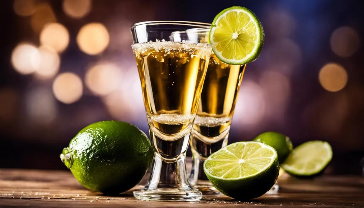 Two glasses of tequila with lime and salt, representing the influence of celebrity tequila brands on the beverage market and tequila industry