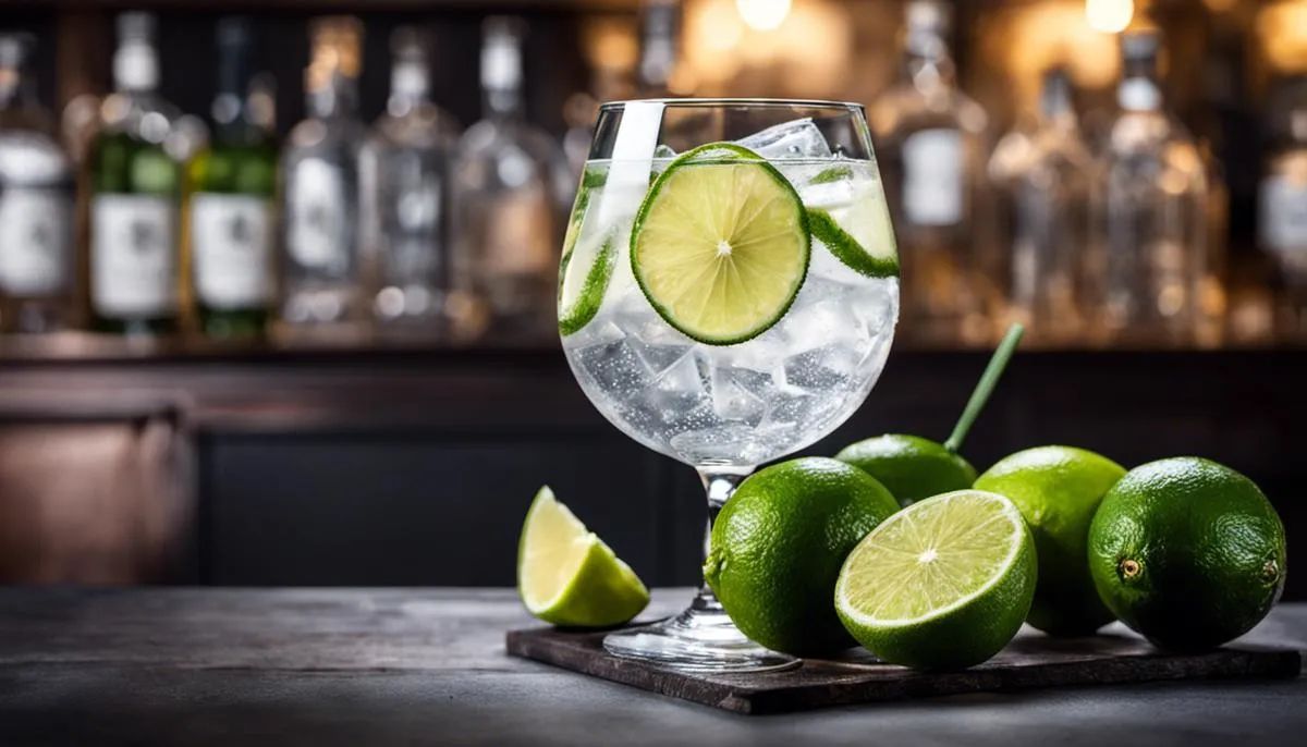 A refreshing glass of classic gin and tonic with a slice of lime
