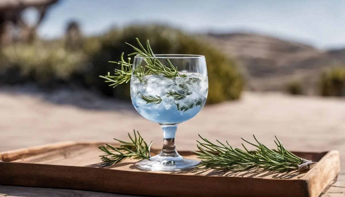 A glass with gin and juniper berries, representing the precautions and limitations of gin consumption