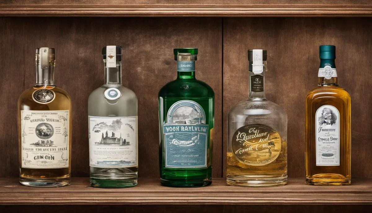 An image with a timeline showing the evolution of gin from the 18th to the 20th century