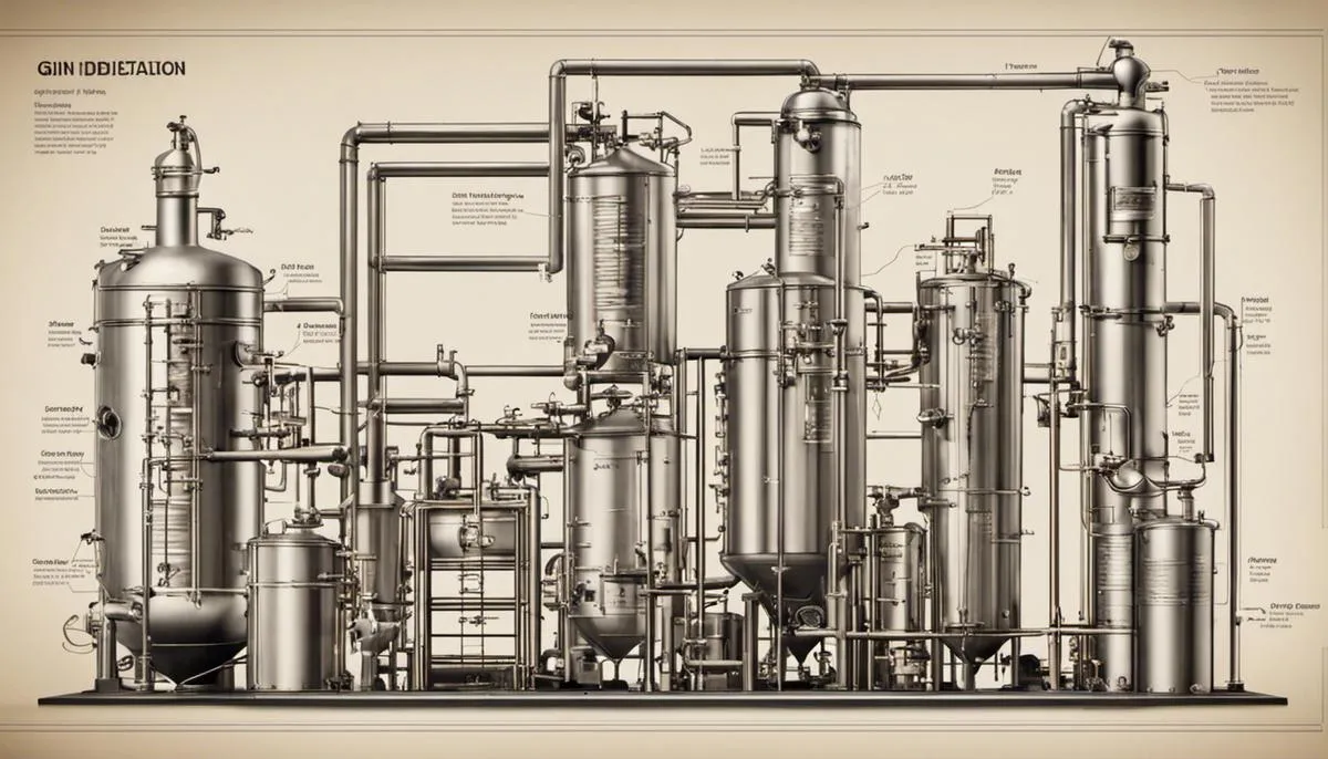 A diagram showing the steps of the gin distillation process.