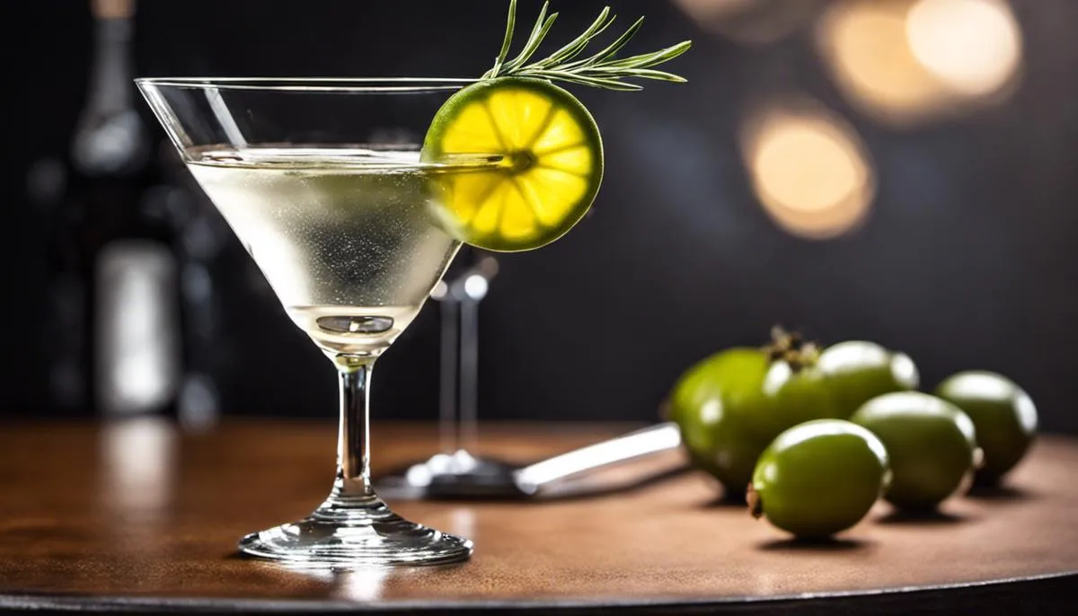 A classic gin martini served in a martini glass with an olive garnish
