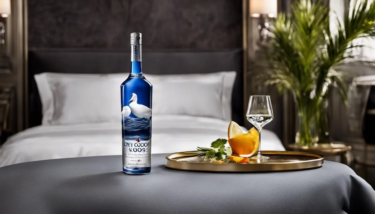 A visually appealing image of a bottle of Grey Goose Vodka, symbolizing elegance and sophistication.