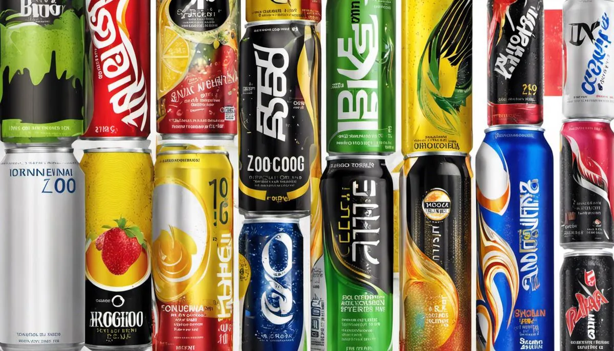 An image showing different zero calorie energy drink brands and their nutritional facts.