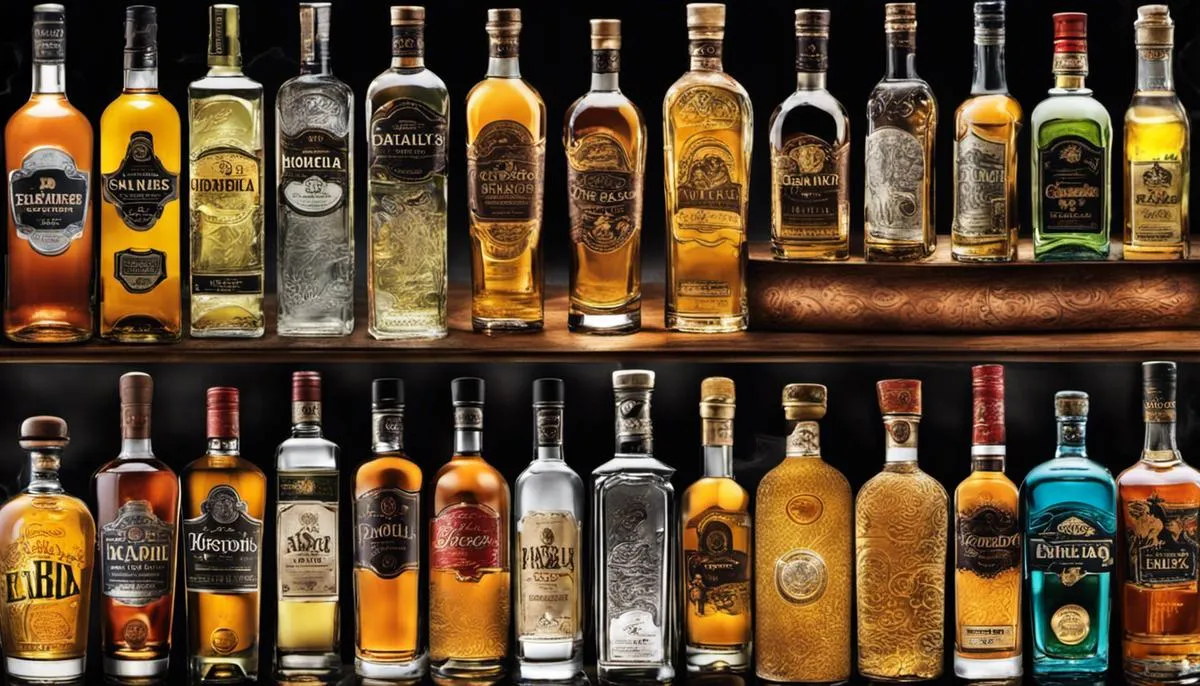 A collage of various tequila bottles