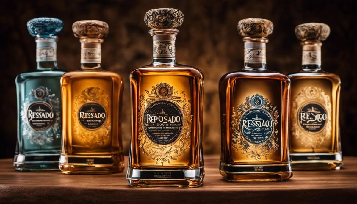 Bottles of reposado and añejo tequila placed next to each other