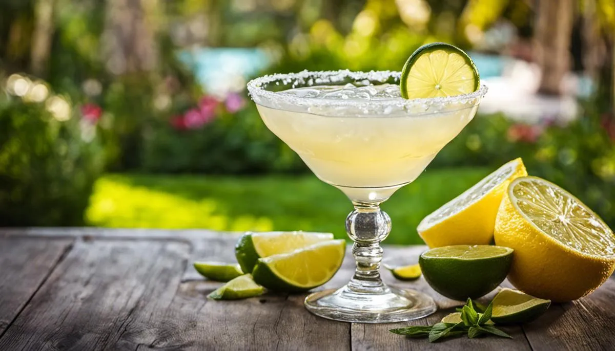 Image of a refreshing Margarita with tequila, lime juice, and triple sec, perfect for a summer afternoon.